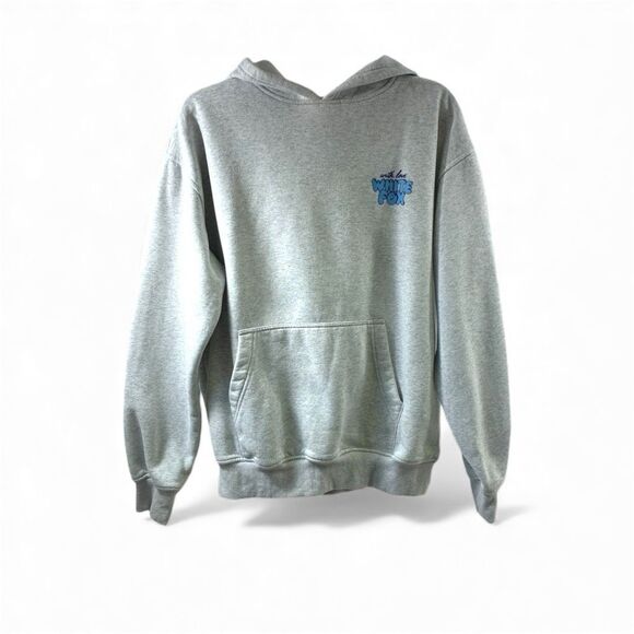 White Fox Tops - White Fox Pullover Hoodie with Light Blue Print in Front and Back in Light Gray
